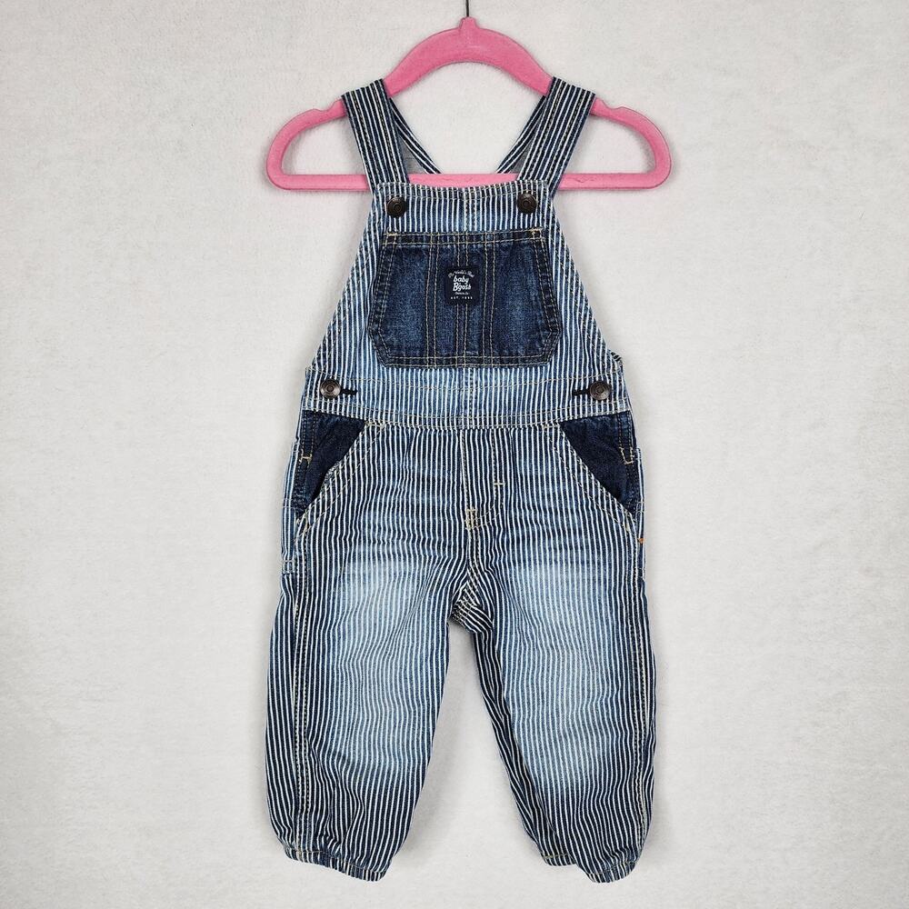 Vintage OshKosh B'Gosh Vestbak Railroad Hickory Stripe Overalls Kids Size 9M